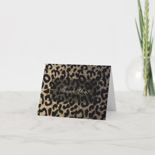 黒および金ゴールドのグリッター サンキューカード (正面)