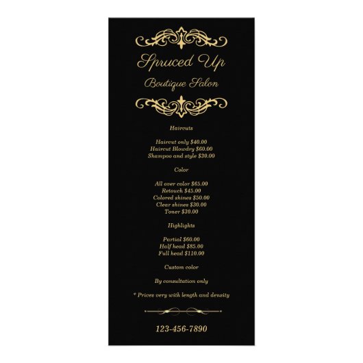 黒および金ゴールドのサロンの棚の価格設定の名刺 ラックカード (正面)