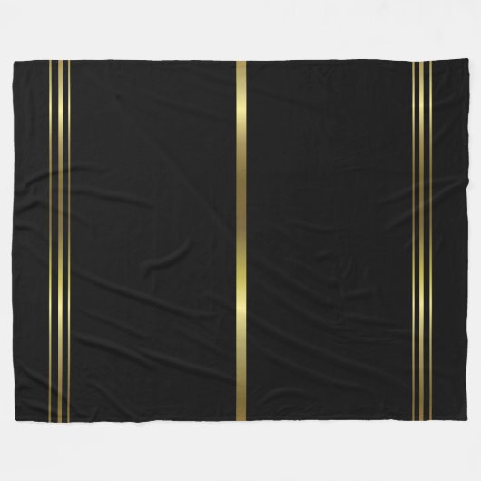 黒および金ゴールドのストライプのエレガントなデザインのトレンディー フリースブランケット (正面(横))