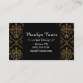 黒および金ゴールドのダマスク織のエレガントなインテリア・デザイナー 名刺 (裏面)