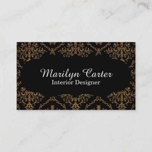 黒および金ゴールドのダマスク織のエレガントなインテリア・デザイナー 名刺 (正面)