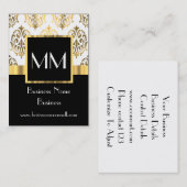 黒および金ゴールドのダマスク織のモノグラム 名刺 (正面/裏面)