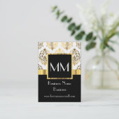 黒および金ゴールドのダマスク織のモノグラム 名刺 (スタンド正面)