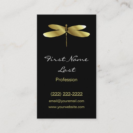 黒および金ゴールドのトンボの名刺のデザイン 名刺 (正面)