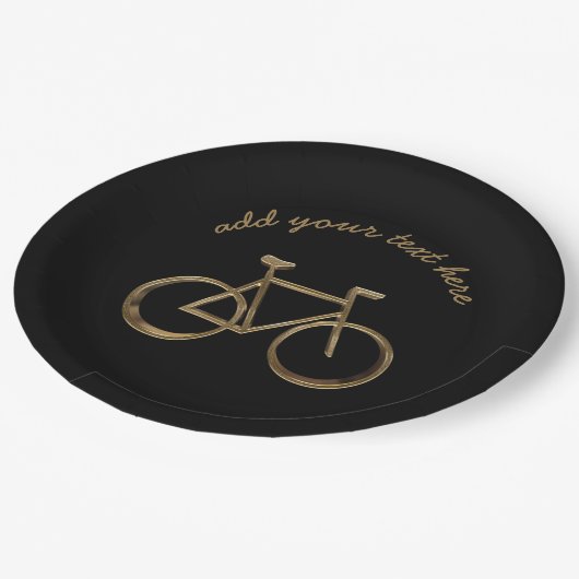 黒および金ゴールドのバイクの自転車のサイクリングのサイクリスト ペーパープレート (アングル)