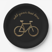 黒および金ゴールドのバイクの自転車のサイクリングのサイクリスト ペーパープレート (正面)