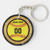 黒および金ゴールドのパーソナライズなソフトボールのバッグのラベル キーホルダー (裏面)
