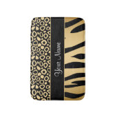 黒および金ゴールドのヒョウおよびシマウマパターン バスマット (正面縦)