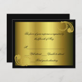 黒および金ゴールドのフォーマルな応答カード 出欠カード (正面/裏面)