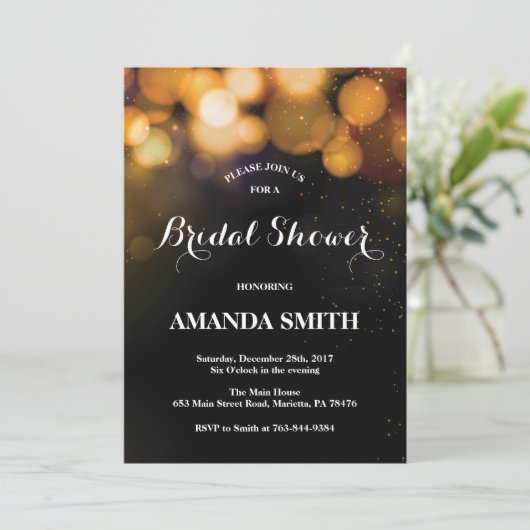 黒および金ゴールドのブライダルシャワーの招待状 招待状 (スタンド正面)