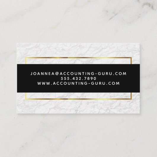黒および金ゴールドのモダンで白い大理石 名刺 (裏面)