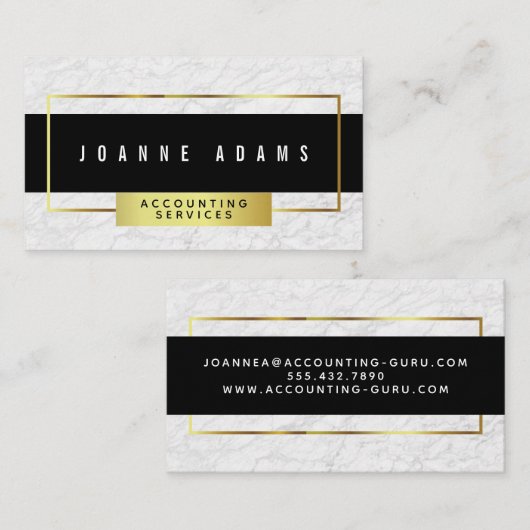 黒および金ゴールドのモダンで白い大理石 名刺 (正面/裏面)