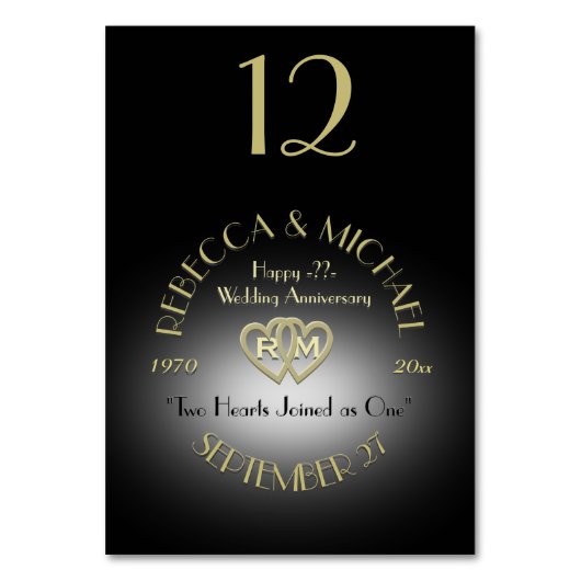 黒および金ゴールドのモノグラムのテーブル数 テーブルナンバー (正面)