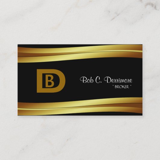 黒および金ゴールドのモノグラムの名刺 名刺 (正面)