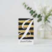 黒および金ゴールドのモノグラムの名刺 名刺 (スタンド正面)