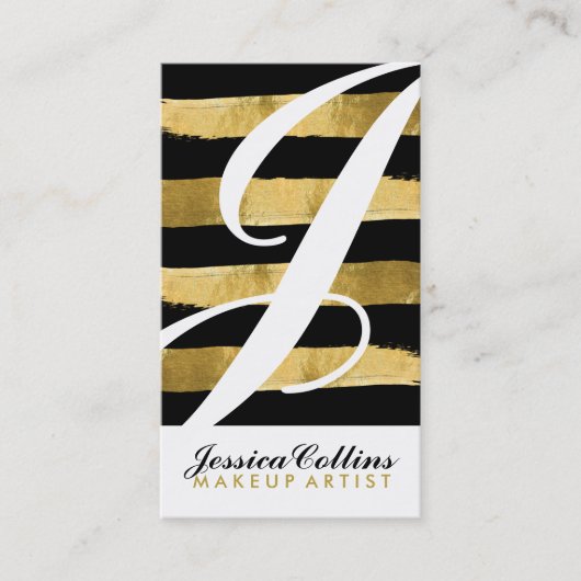 黒および金ゴールドのモノグラムの名刺 名刺 (正面)