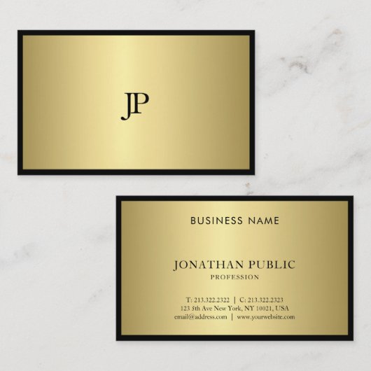 黒および金ゴールドのモノグラムの平野のモダンのプロフェッショナル 名刺 (正面/裏面)