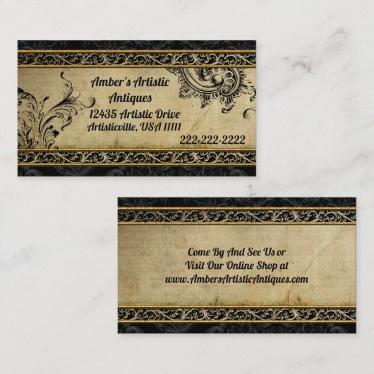 黒および金ゴールドのヴィンテージのエレガントな名刺 名刺 (正面/裏面)