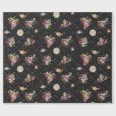 黒および金ゴールドの不思議の国のキャラクターのアリス ラッピングペーパー (フラット)