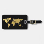 黒および金ゴールドの世界地図のエレガントな荷物は付きます ラゲッジタグ (正面横)