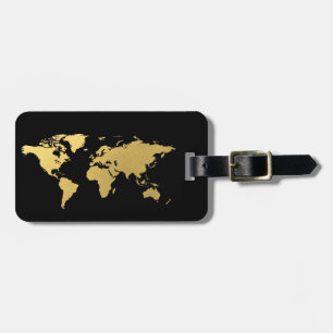 黒および金ゴールドの世界地図のエレガントな荷物は付きます ラゲッジタグ