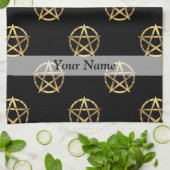 黒および金ゴールドの五芒星 キッチンタオル (折り畳み)