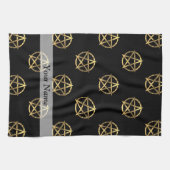 黒および金ゴールドの五芒星 キッチンタオル (横)