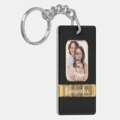 黒および金ゴールドの写真テンプレート キーホルダー (正面左)