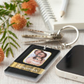 黒および金ゴールドの写真テンプレート キーホルダー (正面右)