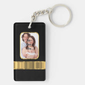 黒および金ゴールドの写真テンプレート キーホルダー (裏面)