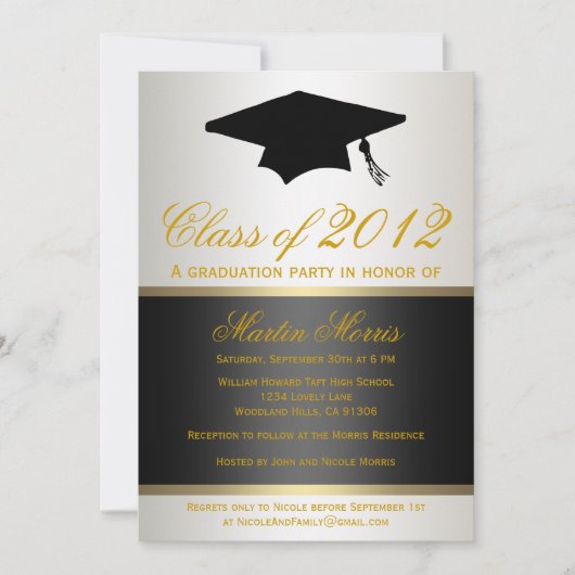 黒および金ゴールドの卒業の招待状 招待状 (正面)