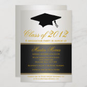 黒および金ゴールドの卒業の招待状 招待状 (正面/裏面)