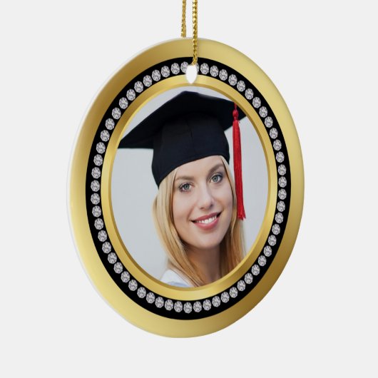 黒および金ゴールドの印刷されたダイヤモンドの卒業 セラミックオーナメント (右)