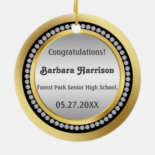 黒および金ゴールドの印刷されたダイヤモンドの卒業 セラミックオーナメント (裏面)