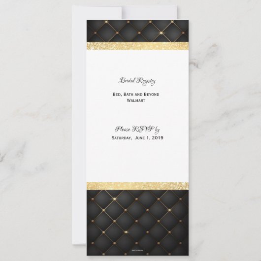 黒および金ゴールドの小さいダイヤモンドの弓招待 招待状 (裏面)