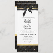 黒および金ゴールドの小さいダイヤモンドの弓招待 招待状 (正面/裏面)