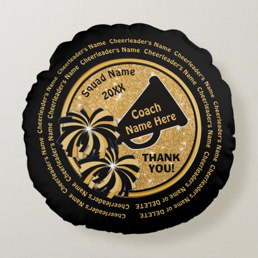 黒および金ゴールドの応援のコーチの感謝のギフトの応援 ラウンドクッション (正面)