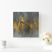 黒および金ゴールドの抽象芸術のプリント| Danhui Nai スクエア壁時計 (ホーム)