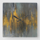 黒および金ゴールドの抽象芸術のプリント| Danhui Nai スクエア壁時計 (正面)