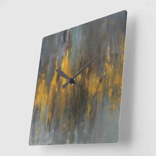 黒および金ゴールドの抽象芸術のプリント| Danhui Nai スクエア壁時計 (傾斜)