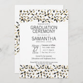 黒および金ゴールドの斑点の卒業式の招待 招待状 (正面/裏面)