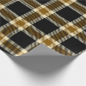 黒および金ゴールドの格子縞 ラッピングペーパー (角)