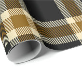 黒および金ゴールドの格子縞 ラッピングペーパー (ロールコーナー)