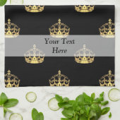 黒および金ゴールドの王冠パターン キッチンタオル (折り畳み)