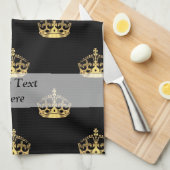 黒および金ゴールドの王冠パターン キッチンタオル (四つ折り)
