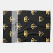 黒および金ゴールドの王冠パターン キッチンタオル (横)