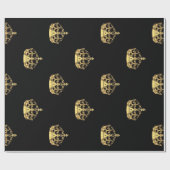 黒および金ゴールドの王冠パターン ラッピングペーパー (フラット)