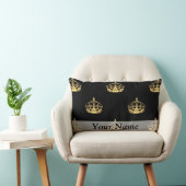 黒および金ゴールドの王冠パターン ランバークッション (椅子)