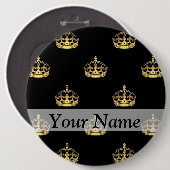黒および金ゴールドの王冠パターン 缶バッジ (正面&裏面)
