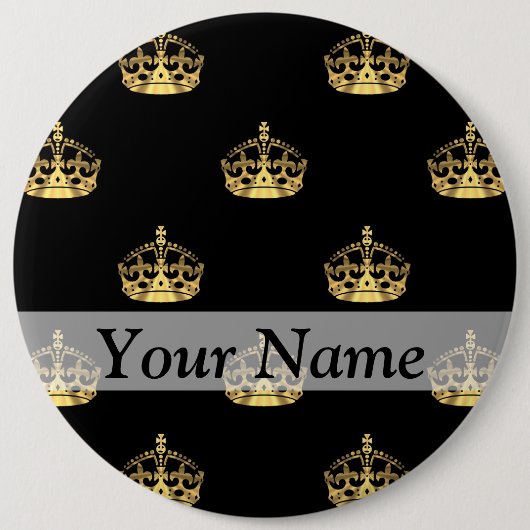 黒および金ゴールドの王冠パターン 缶バッジ (正面)
